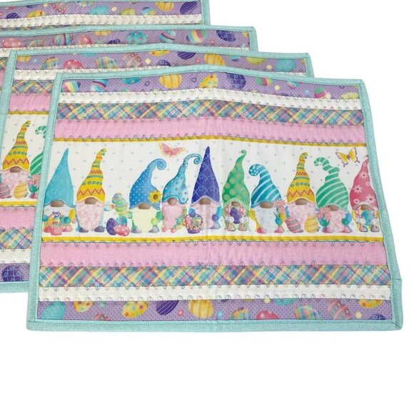 Spring Garden Easter Gnomes Table Placemats 4PC Set Eggs Butterflies Quilted - Picture 3 of 5